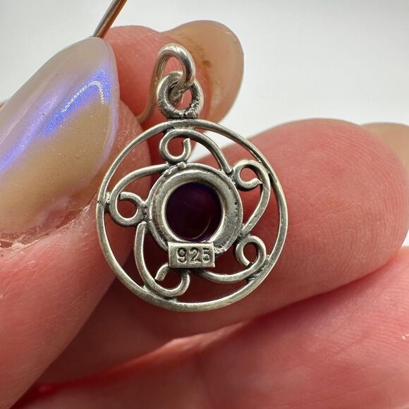 5mm amethyst cabochon dangle earrings in stamped sterling silver! - Picture 10 of 15